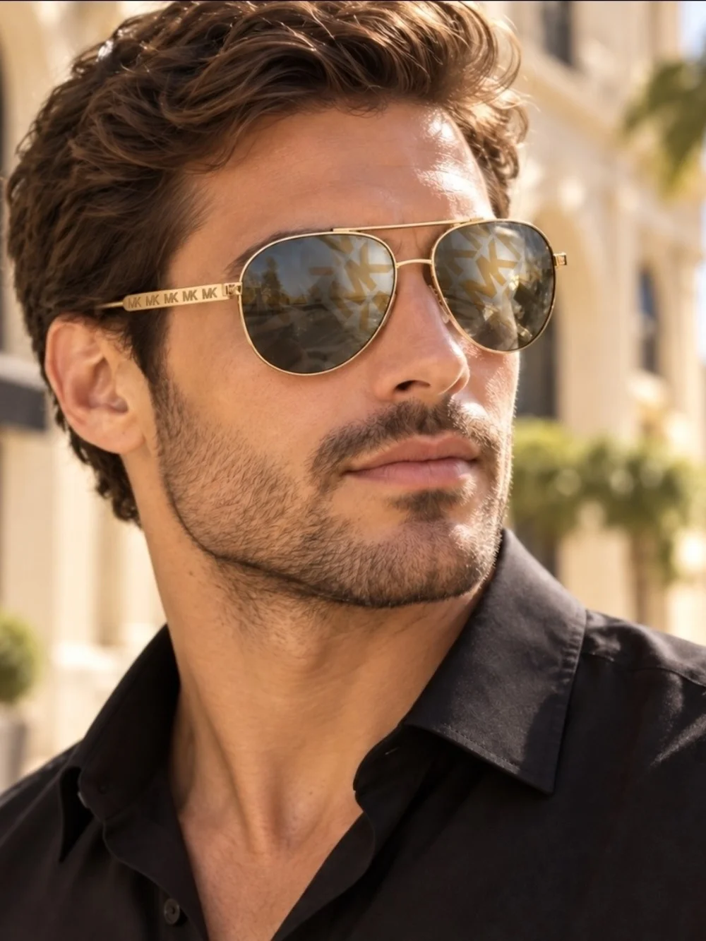Unisex MICHAEL KORS Gold Aviator Sunglasses